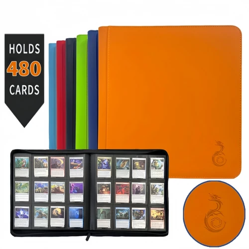 Imagen 1 del producto Carpeta para Tarjetas de 12 Bolsillos (480 Tarjetas) – Carga Lateral sin Anillas, Negro/Naranja Ideal para YuGiOh TCG y tarjetas deportivas. Coleccionista