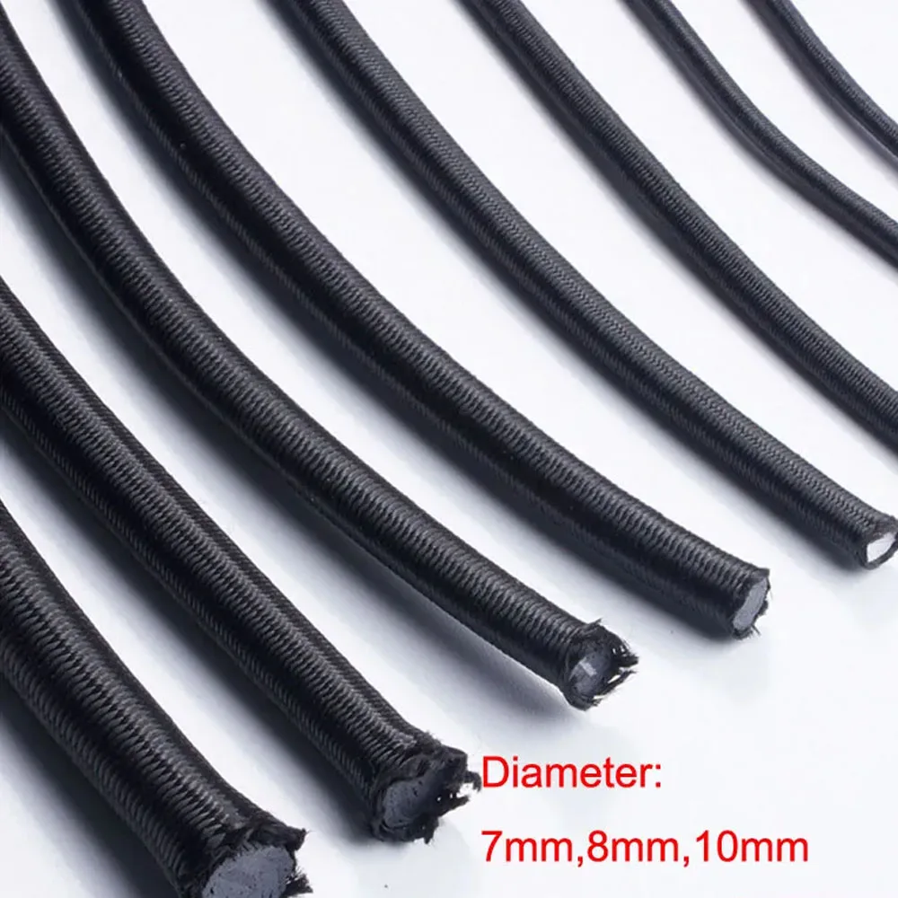 Schwarzes, starkes, elastisches Bungee-Seil, dehnbare Schnur, Marine-Qualität, Planen-Spanngurte für Camping, Anhänger, Schuhbänder – Detail 2