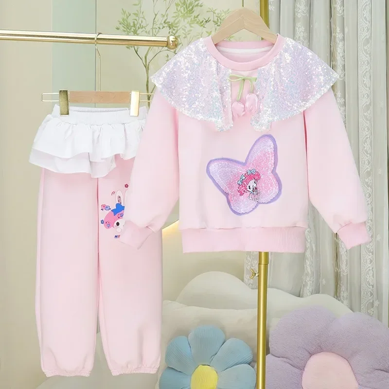 

Spring Autumn Kawaii Sanrio My Melody Anime Ins Long Sleeved Shirt Trousers Set Cute Children Kuromi Fashion Clothing Gifts Toys