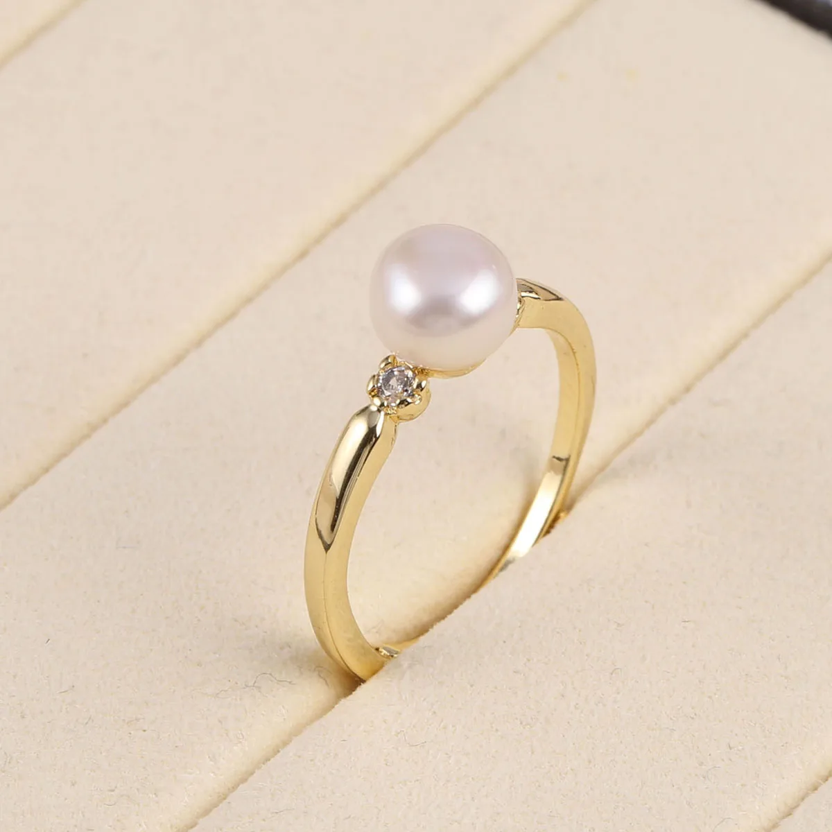 

Natural freshwater pearl Rings Retro Fashion Rings Gold Plated Adjustable Ring for women Fine Jewelry Memorial Day wedding gifts