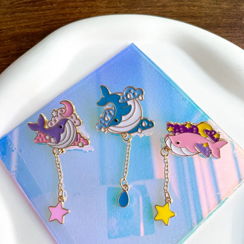 Cute Weather Cloud Whale Enamel Brooch Cartoon Animal Water Drop Lapel Badge Pins Jewelry Party Gifts For Women Girls