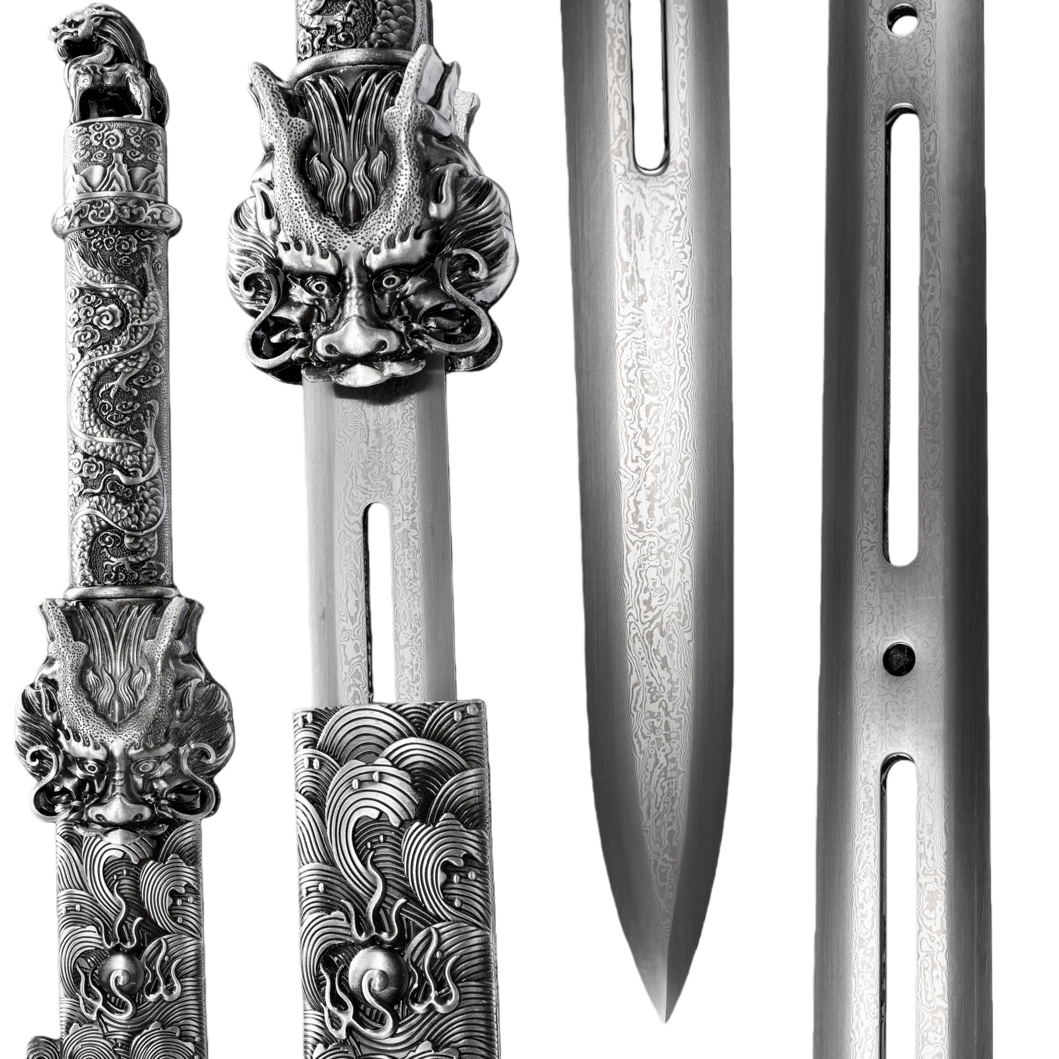 105cm Chinese emperor Dragon King Sword katana, a handforged and hollowed-out sharp blade samurai sword made of Damascus steel