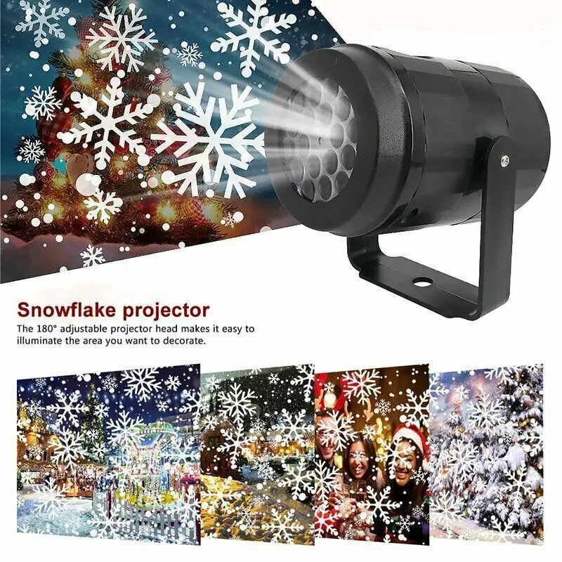 Christmas Snowflake Projector LED Fairy Lights for Bedroom Rotating Dynamic White Snow Projection Lamp Indoor New Year Ornaments