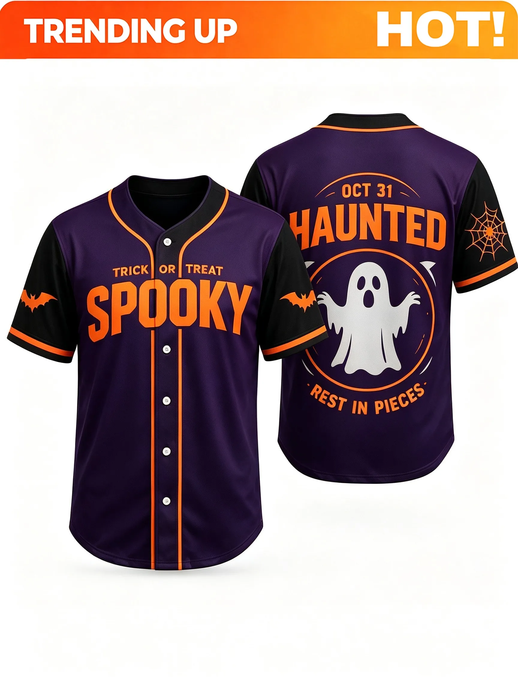 Customization Halloween Style Baseball Jersey, Trick Or Treat Spooky Print, Oct 31 Haunted Rest In Pieces Pattern, Four Seasons
