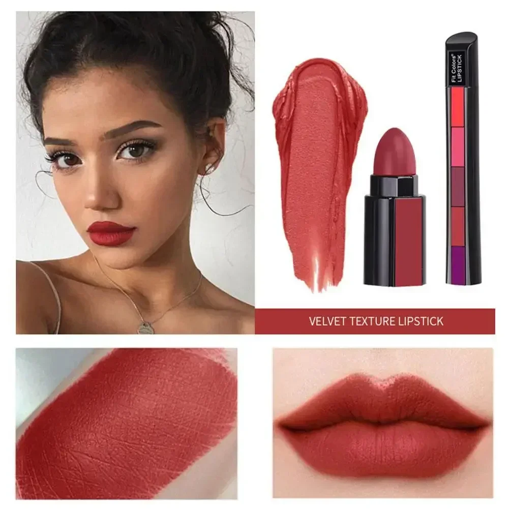 1PC Set di rossetti opachi a 5 colori Rossetto in velluto Lucidalabbra antiaderente Rossetto rosso sexy impermeabile a lunga durata Trucco labbra