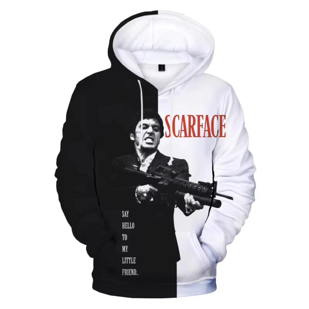 Fashion Movie Scarface 3D Printed Men\'s Hoodie Harajuku Long Sleeves Oversized Outdoor Pullover Sweatshirt Kids Unisex Clothing