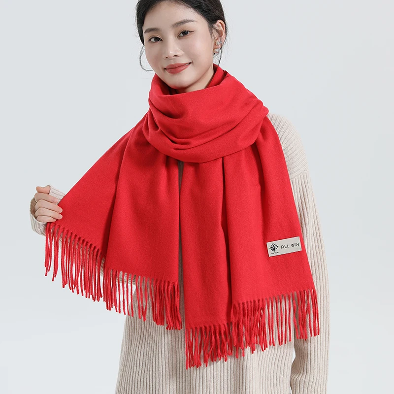 100% Australian pure wool women's scarf, warm, versatile, solid color, Korean version, 2024 autumn and winter new style