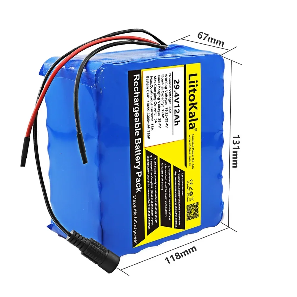 LiitoKala 29.4V12Ah/6Ah/8Ah/10Ah/4Ah 7S 24V 250W 350W Ebike battery electric bicycle battery 24V 20ah lithium battery