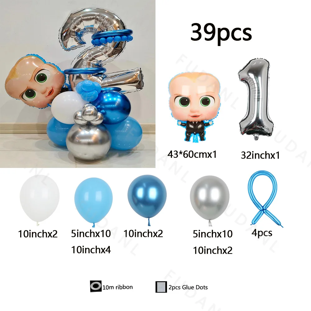 39 sztuk Boss Baby kolumna balonowa chłopiec niebieski Boss Baby motyw dekoracje na imprezę urodzinową dostarcza Baby Shower ujawnienie płci wystrój