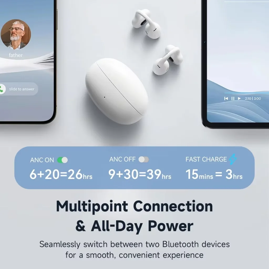 EDIFIIER LolliClip Open سماعة رأس لاسلكية حقيقية مفتوحة لاسلكية متعددة النقاط اتصال هاي فاي LDAC التكيفية ANC سماعة رأس بلوتوث 5.4 IP56