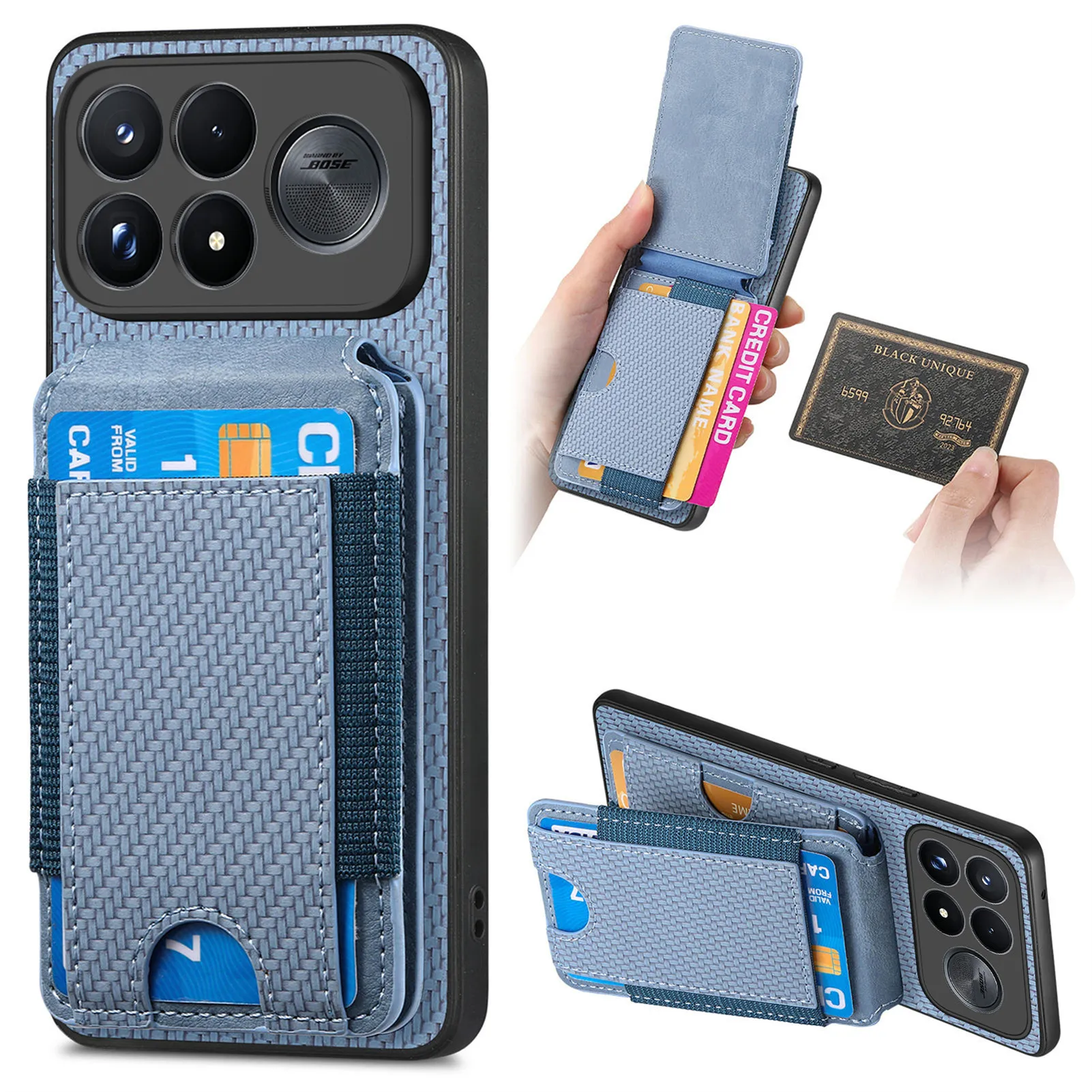 For POCO F9 Ultra Case Skin-Friendly Carbon Fiber Texture Wallet Cards Solt Holder Shockproof Protection Back Cover Accessories