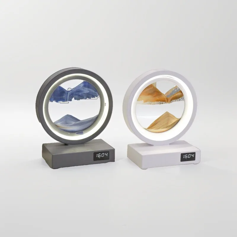 Quicksand desk lamp bluetooth speaker wireless charging night light clock alarm clock dynamic gift desk ornament