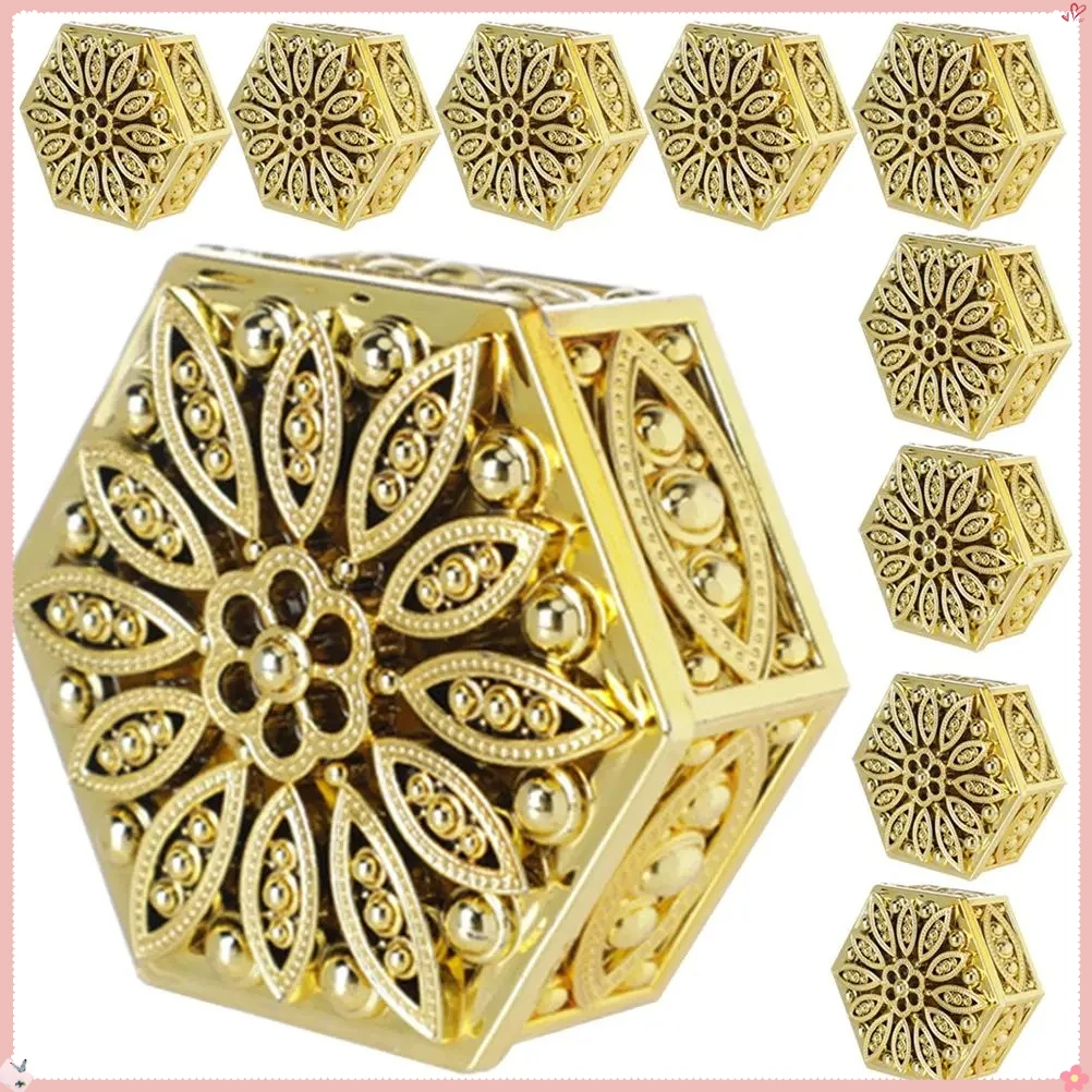 

12Pcs European Candy Box Square Gold Hexagonal Hollow Wedding Packaging Boxes Candy Containers Jewelry Party Favor Gift Boxes