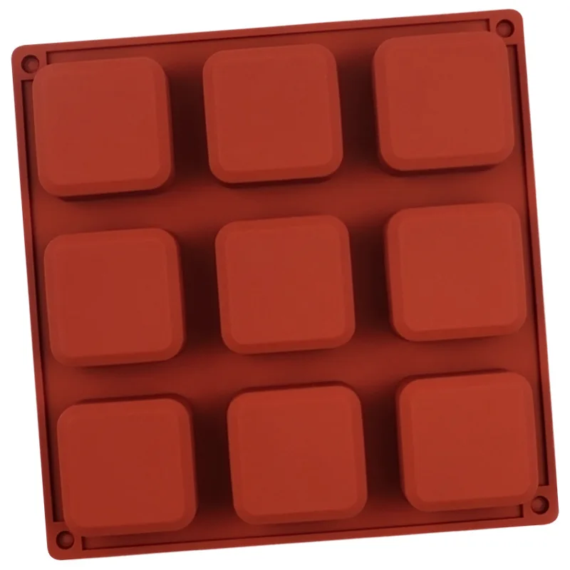 9-fach quadratische Silikonform für Seifenherstellung, Würfel, Süßigkeiten, Schokolade, Gelee, Brownie, Eiswürfel, Wachsschmelze, Kuchendekoration – Detail 6
