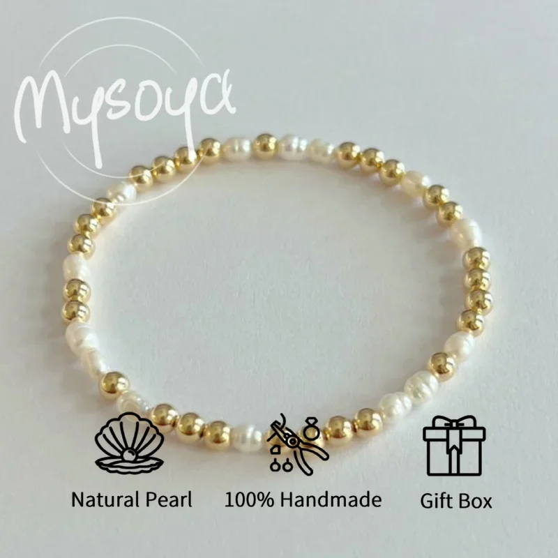 

MYSOYA 4-5 мм браслет из натурального белого риса с пресноводным жемчугом для женщин и мужчин с подарочной коробкой, подарок на день рождения, свадьбу, ювелирное изделие