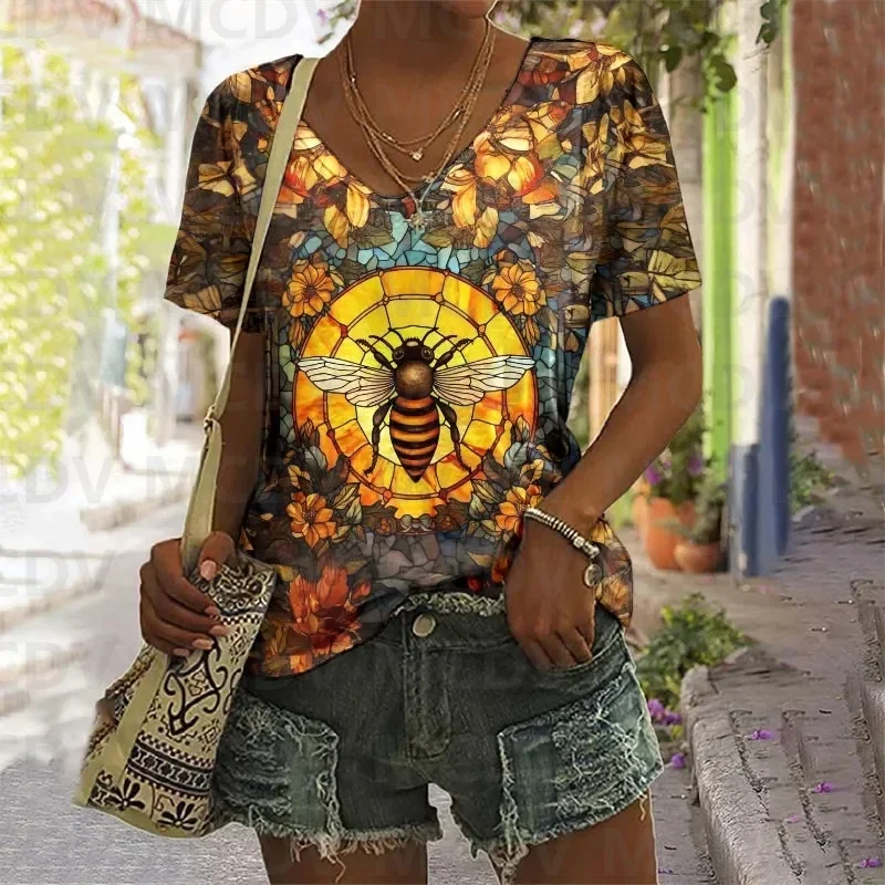 Hummingbird Watercolor Printed Casual V-neck T-shirt 3D All Over Printed T Shirts Sexy