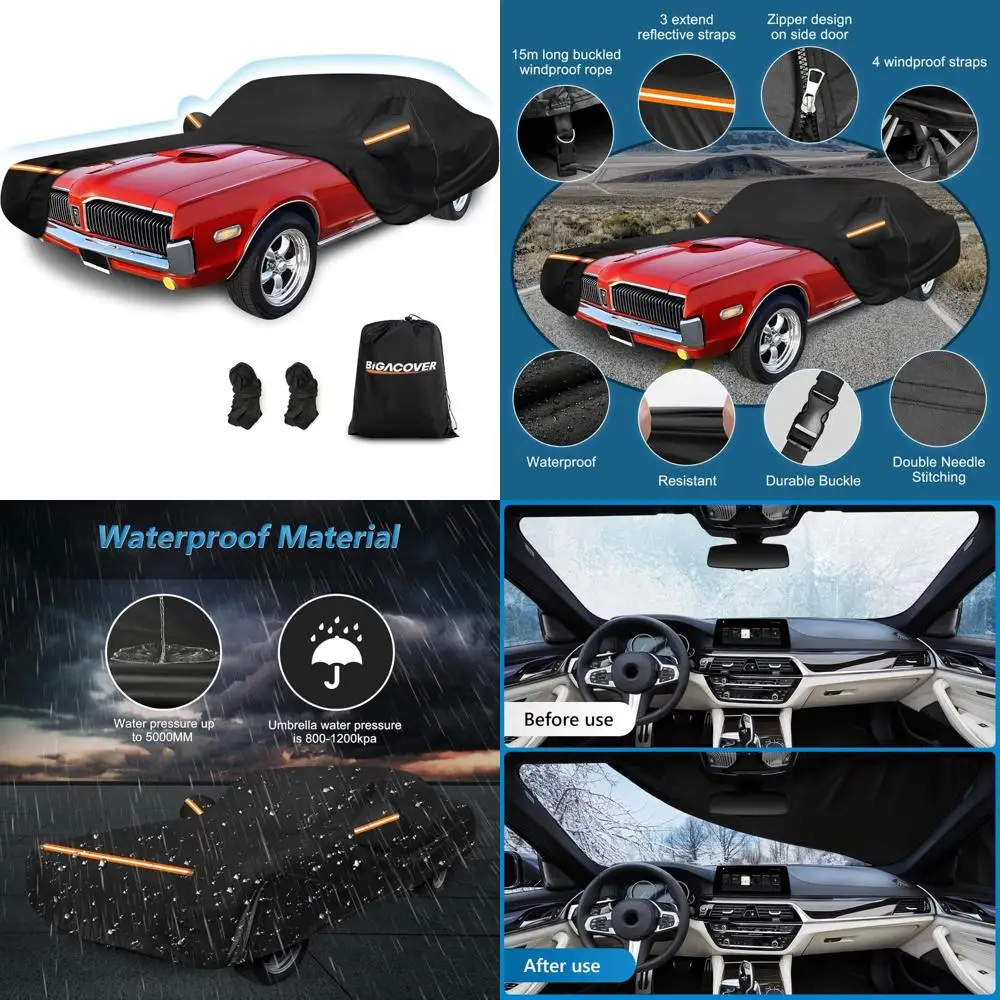 

Waterproof Outdoor Car Cover for 1967-1997 Cougar Models, 210D Oxford Cloth and Cotton Blend with Zippered Access
