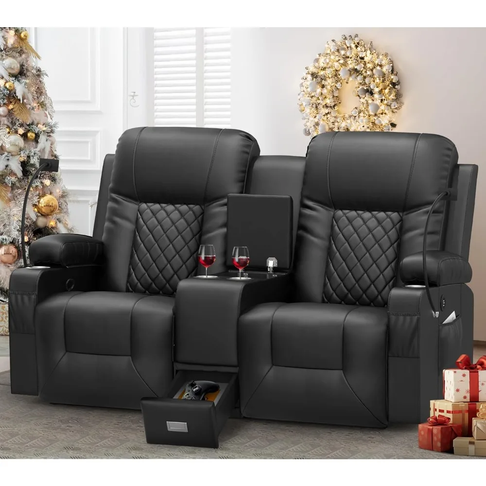 Large Loveseat Recliner, Loveseat Recliner Sofa with Storage Console, Recliner Chair with USB Ports, 2 Cell Phone Holders