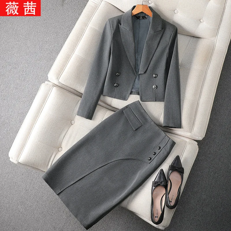 Gray Professional Suit for Women2024New Style Interview Commuting Formal Wear Petite Suit Dress Set