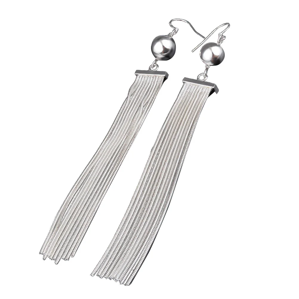 

Silver Plating Women Earrings Long Metal Chain Tassel Jakotsu Shape Geometric Party Accessories Women Ear Jewelry