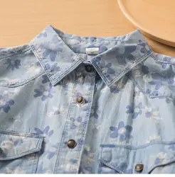 Vintage denim blouses lady trend 2024 autumn spring Japanese Harajuku fashion tops long sleeve blouses floral denim shirts