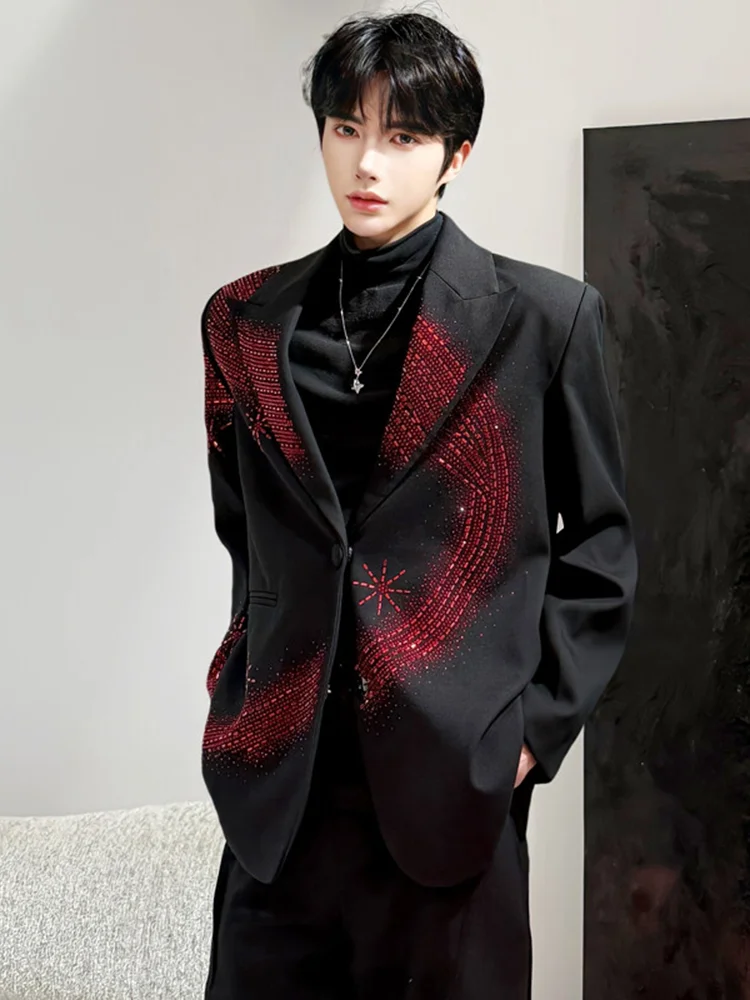 Hot Diamond Shoulder Padded Blazers Men's 2025 Spring Autumn New High-end Handsome Suit Jackets Male Light Luxury Jacket Tops