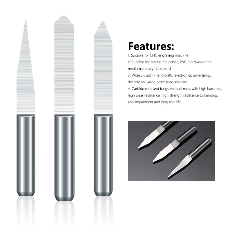 XCAN 1Pc Flat Bottom End Mill 3.175mm Shank 15-60° Carbide V Shaped Milling Cutter CNC 3D Engraving Bit for Wood Acrylic Plastic