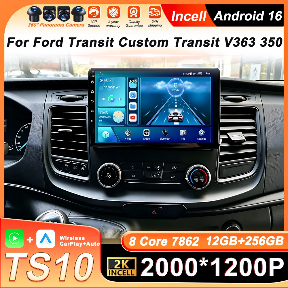 

Автомагнитола Android 16 для Ford Transit Custom Transit V363 350 с CarPlay, GPS-навигацией, камерой и Wi-Fi 5G