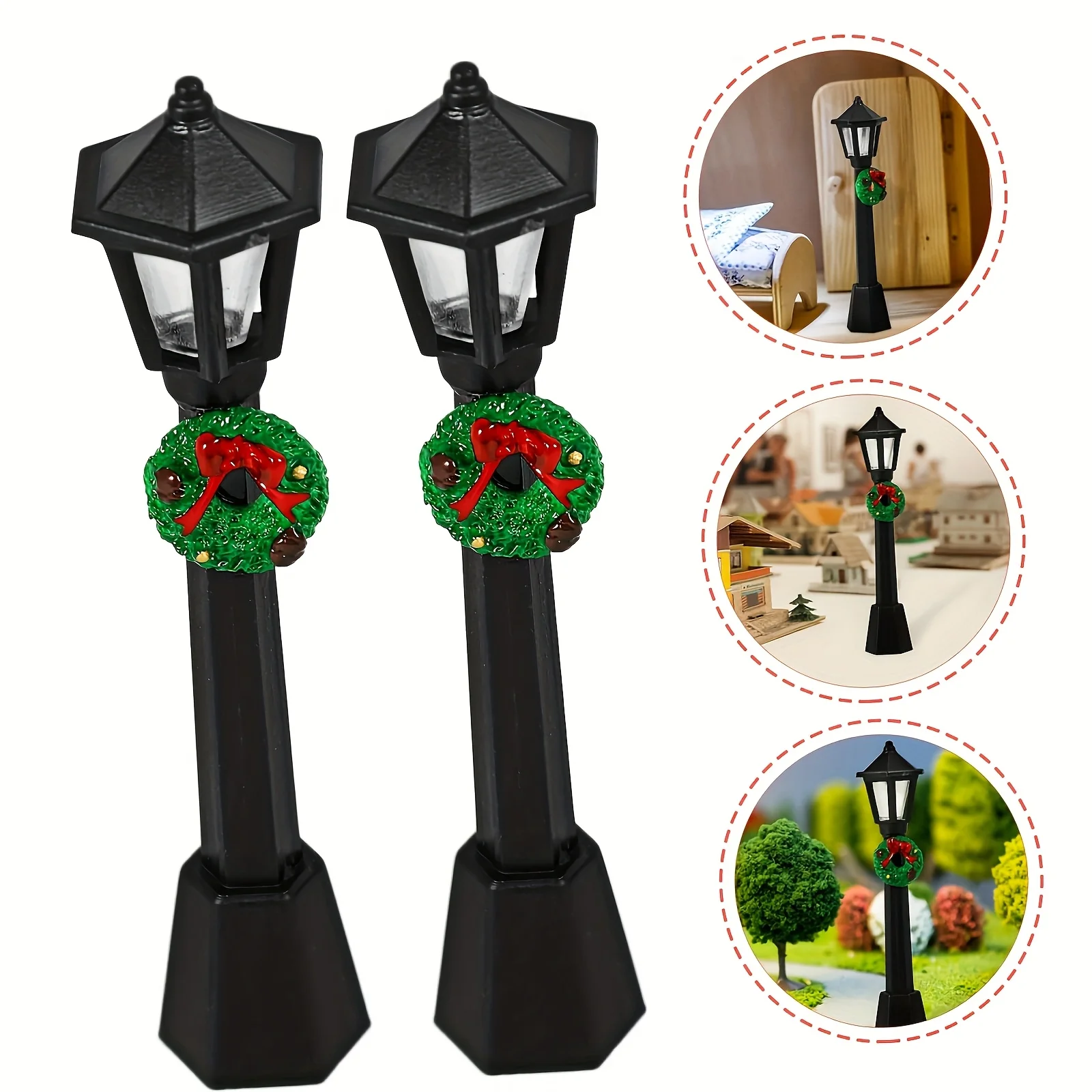 3 Stück/5 Stück Mini-Weihnachtsstraßenlaternen-Ornamente, kleine Laternendekorationen aus Kunststoff, kein Stromversorgung erforderlich, geeignet für Dollh – Detail 4
