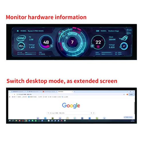 Imagen 2 del producto Pantalla secundaria IPS tipo C de 8,8 pulgadas interfaz de USB-C monitoreo de computadora CPU GPU RAM Dislpay pantalla inteligente sin necesidad AIDA64