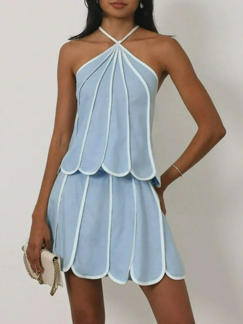 

FDYOUI Fashion Chic Off Shoulder Tops+Skirts Two Pieces Matching Set Women's 2026 Summer Sleeveless Short Dress Suit Streetwear