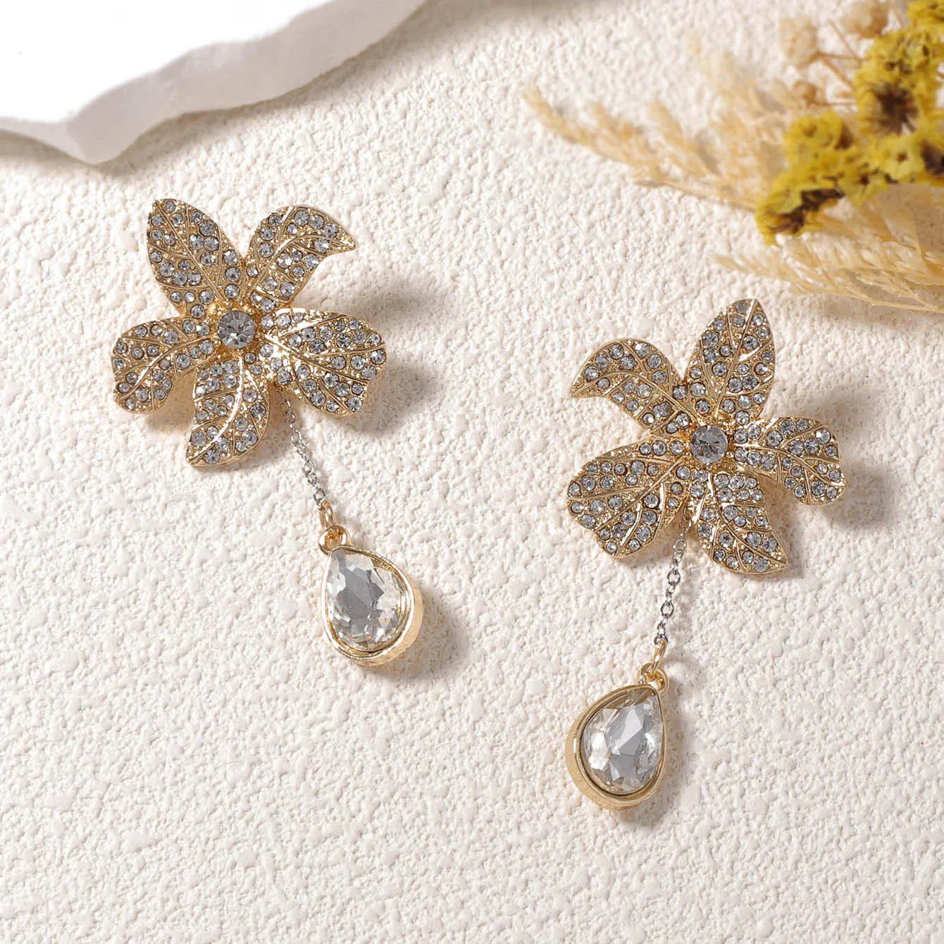 ZAA Luxury Design Rhinestone Flower Dangling Earrings Elegant Jewelry For Women Trendy Holiday Party Charm Accessories Gifts
