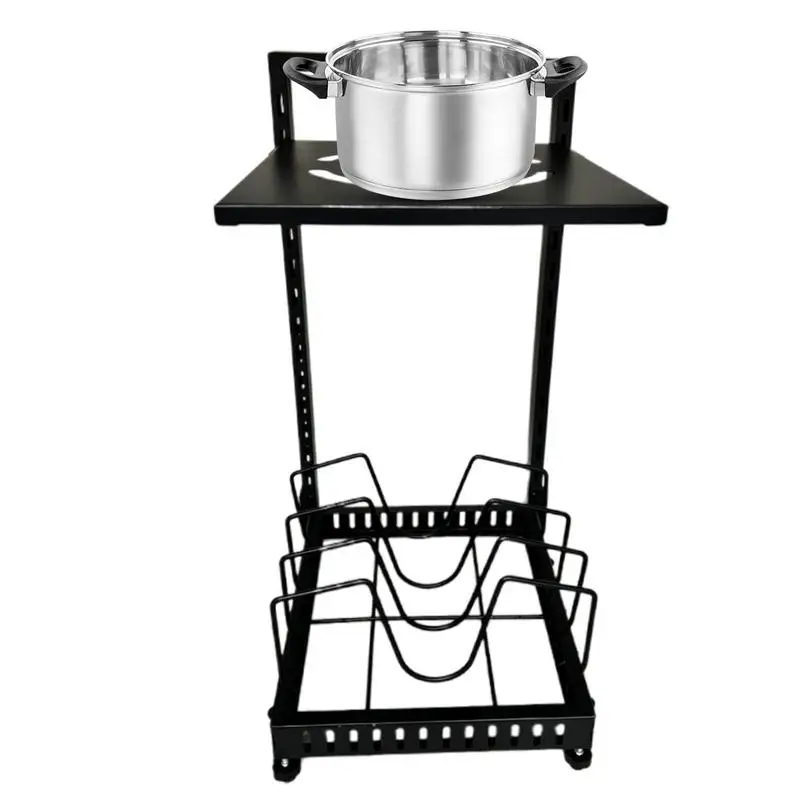 

2 Layer Pot Rack Adjustable Pot Organizer Rack Multifunctional Kitchen Gadget Carbon Steel Stand For Pantry Cabinets Home