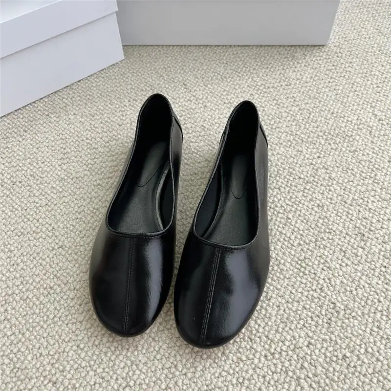 Withered Minimalist Women's Shoes Retro French Elegant Genuine Leather Black Women's Sheepskin Ballet Shoes Comfortable Loafers