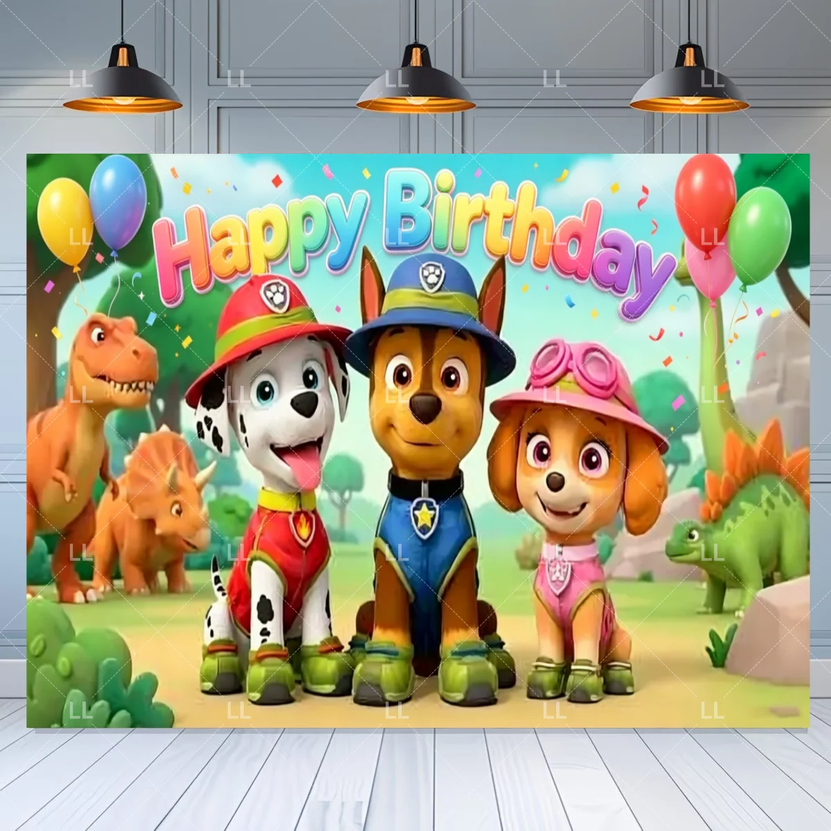 Paw Patrol Brave Dinosaur Island Themen-Hintergrund für Kindergeburtstag, Dekoration für Kindergeburtstag, niedlicher Welpenhund, Fotohintergrund für Kinder, Babyparty