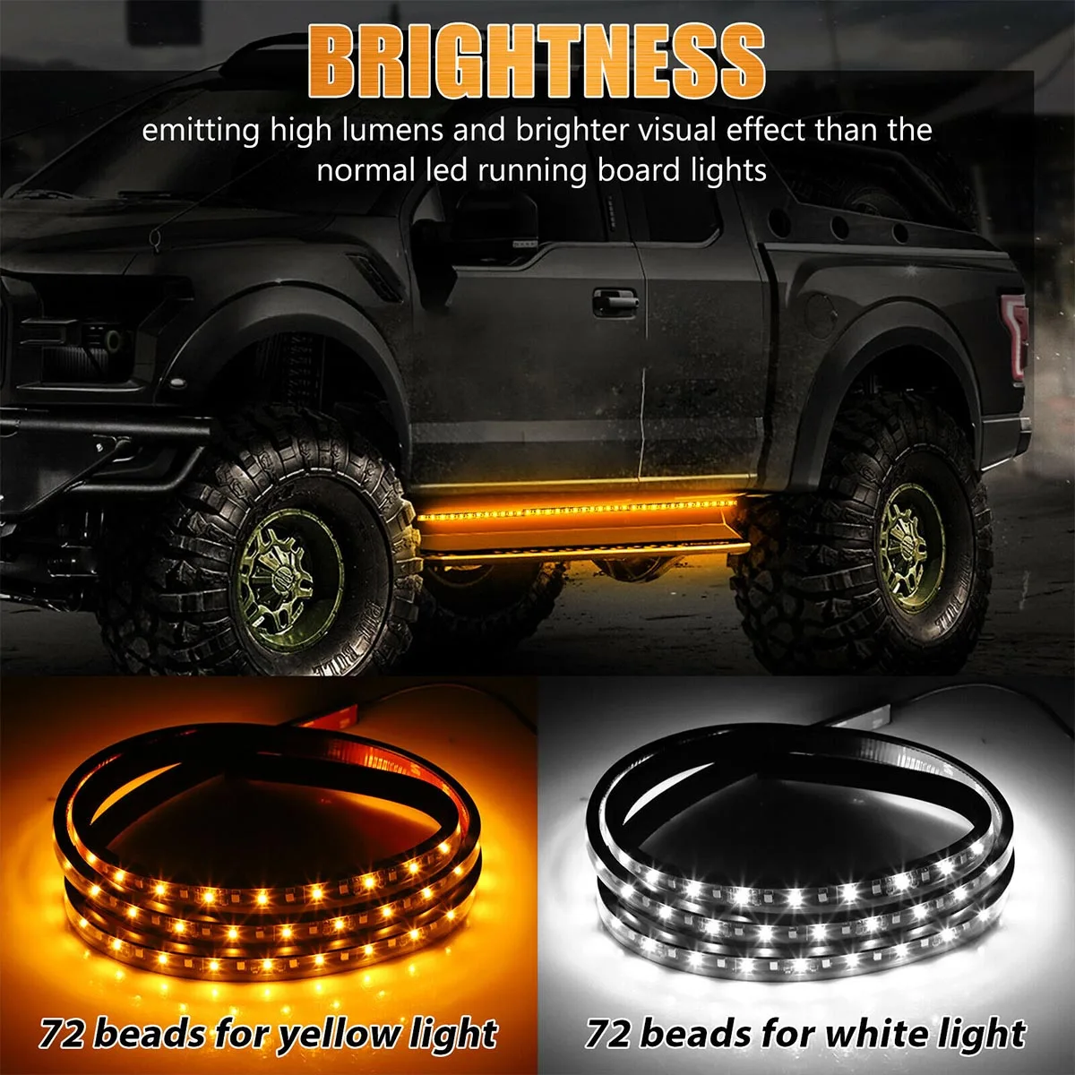 

2pcs Truck LED Running Board Lights Sequential Amber Led Side Marker Lights 60 Inch Flexible Turn Signal Light Bar For Pickup