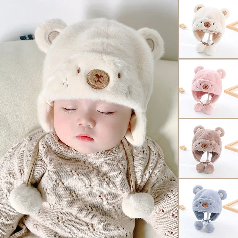 

Зимняя детская плюшевая шапка для защиты ушей, милый мультяшный головной убор для младенцев, капот для детей 0-1 года, теплые наушники для мальчиков и девочек, шапочки для новорожденных