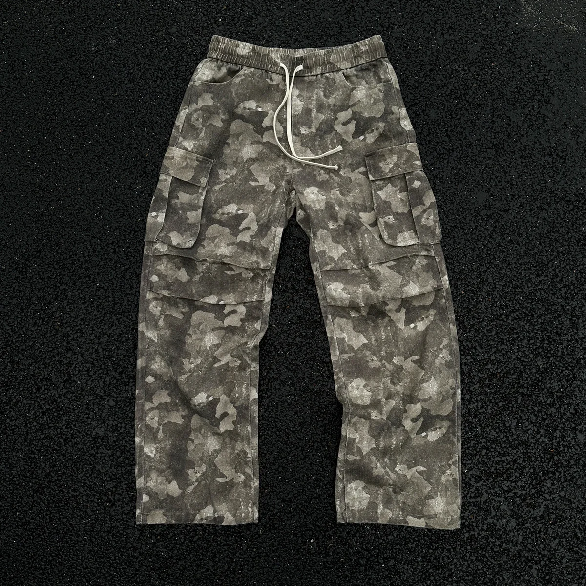 

Yao888 Fashion Leaf Camo Overalls Pure Cotton Long Pants Vintage Washed Old Casual Streetwear Trousers Cargo Pants For Men