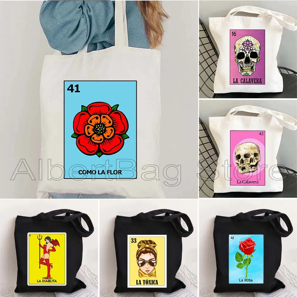 LA ROSA Diablita Toxica Witch Ballet Mexican El Jefe Nopal Catrin Papa Gift Loteria Bingo Card Art Print Canvas Tote Bag Handbag