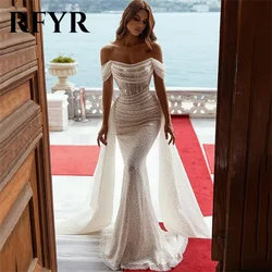 RFYR Sexy Glitter Mermaid Wedding Party Dresses Off the Shoulder Sleeveless Boho Bridal Gowns With Shiny Train Bride Dress 2024