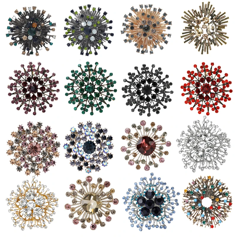 Rhinestone Snowflake Brooches for Women Unisex Glass Ice Crystal Pins Necklace Banquet Party Backpack Gifts Jewelry Accessories