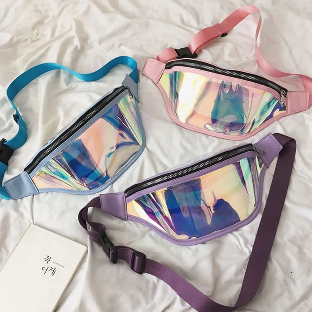 بولي كلوريد الفينيل شفافة الخصر حقيبة الرياضة حزمة مراوح Crossbody حقيبة الهاتف حقيبة الكتف الليزر حزمة مراوح الرجال حقيبة امرأة الخصر Packss