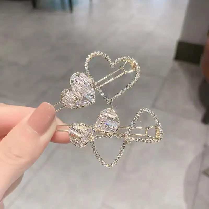 

2022New Crystal Zircon Heart Geometric Hairpin Women's Simple Personality Side Clip Fashion ins net red broken hair Hair Clip