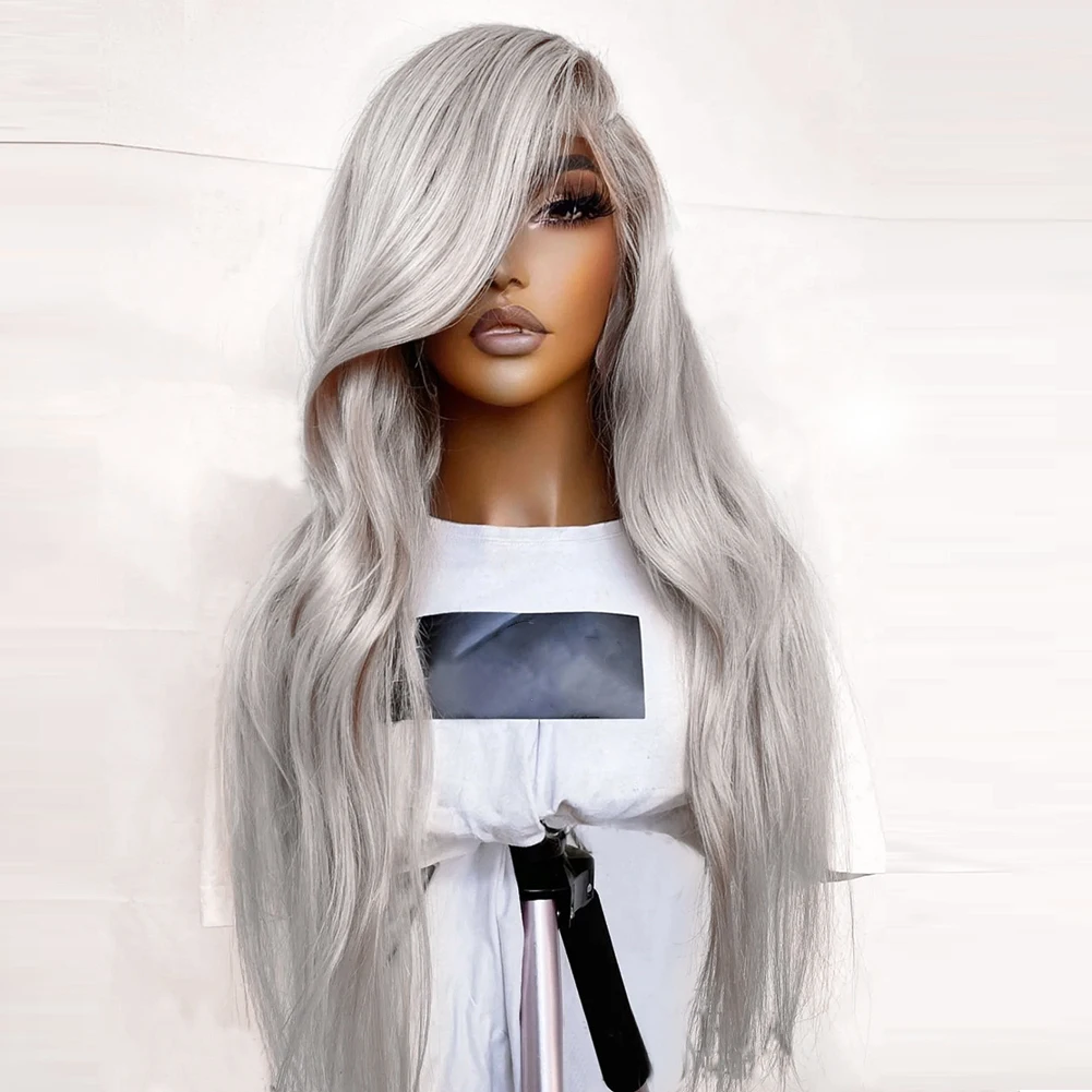 Charisma Synthetic Lace Front Wig Long Body Wave Silver Grey Lace Front Wigs For Women Heat Resistant Natural Hairline Lace Wigs