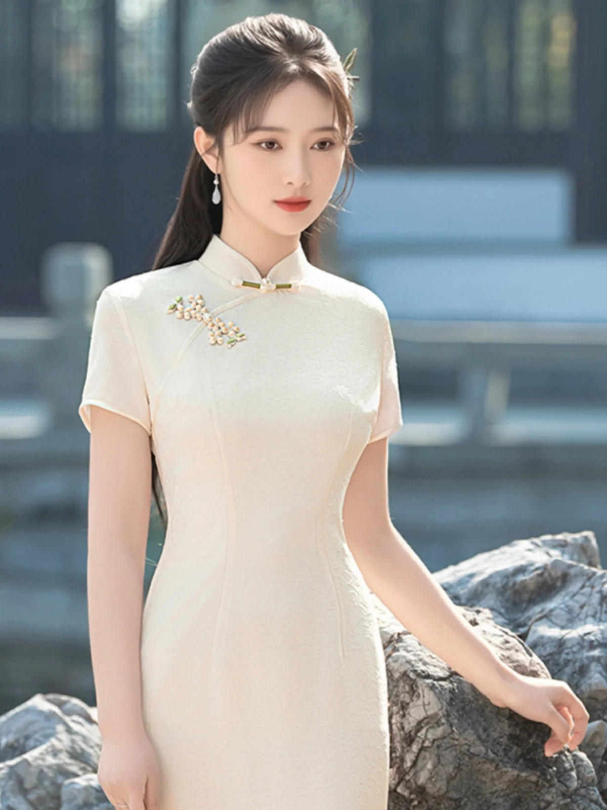 

Ele Long Qipao Dr Women's New Chinese Sle Summer High Quali Daily Wear Slim Fit Modified Dr Breathable Polyeste...