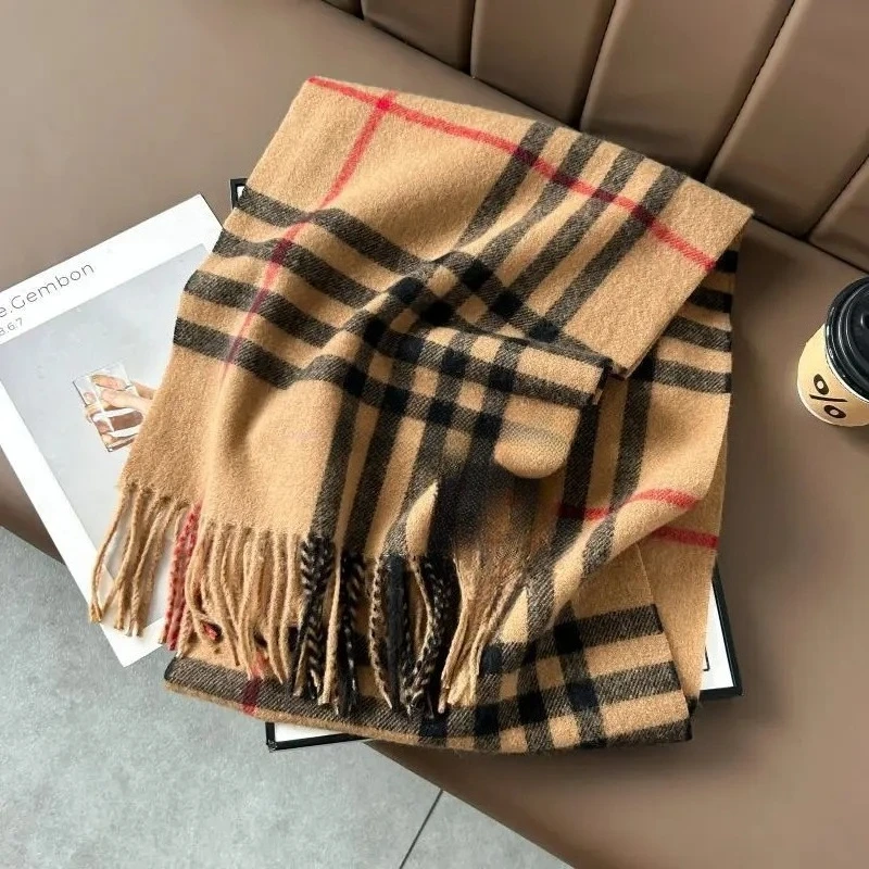 

Классический клетчатый модный шарф для пар на осень-зиму 2025, теплый шарф с текстурой имитации австралийской шерсти