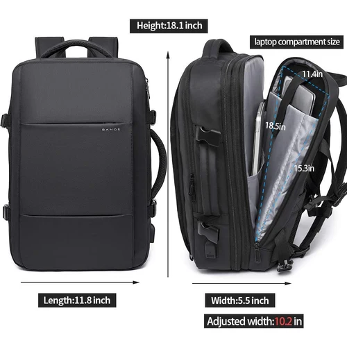 Imagen 2 del producto Mochila BANGE de diseñador de lujo para hombre, mochilas para ordenador portátil comerciales expandibles, bolsa de viaje impermeable para senderismo con carga USB