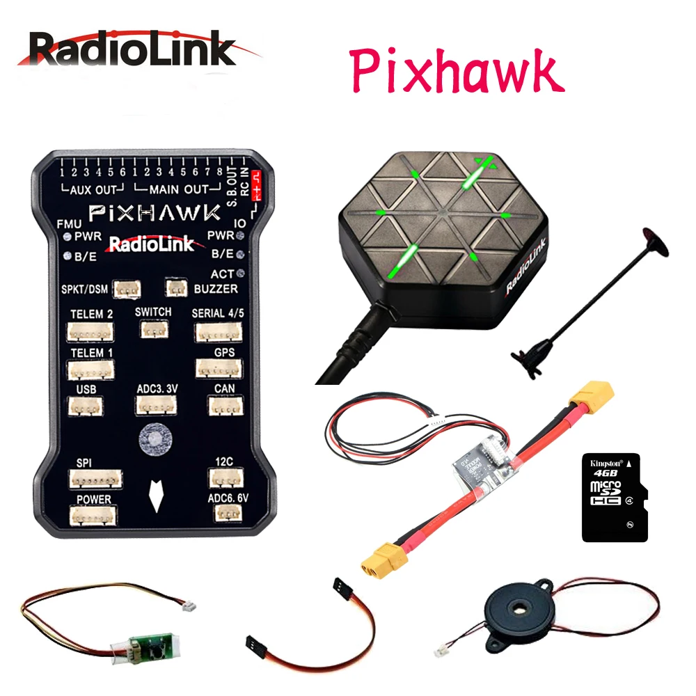 

Контроллер полета Radiolink Pixhawk PIX PX4, 32 бит, STM32F427 с GPS-держателем, M8N, GPS-зуммер, 4G, SD-карта, монтаж модуля телеметрии
