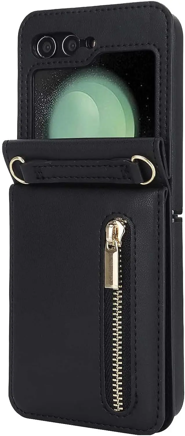 

Crossbody Case for Samsung Galaxy Z Flip 5 5G 2023, Diagonal Leather Cover, Card Slot Flip Shockproof Case