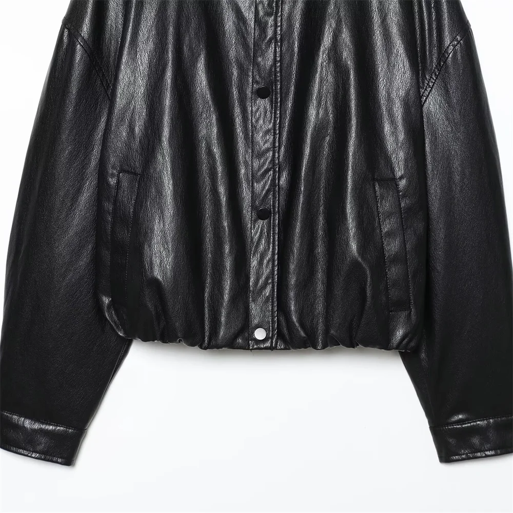 Veste de pilote en faux cuir PU pour femme, ample, col haut, manches longues, décontractée, polyvalente, nouvelle collection automne et hiver